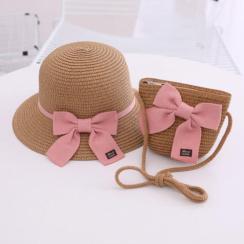 Children's Bow Straw Hat Bag Set